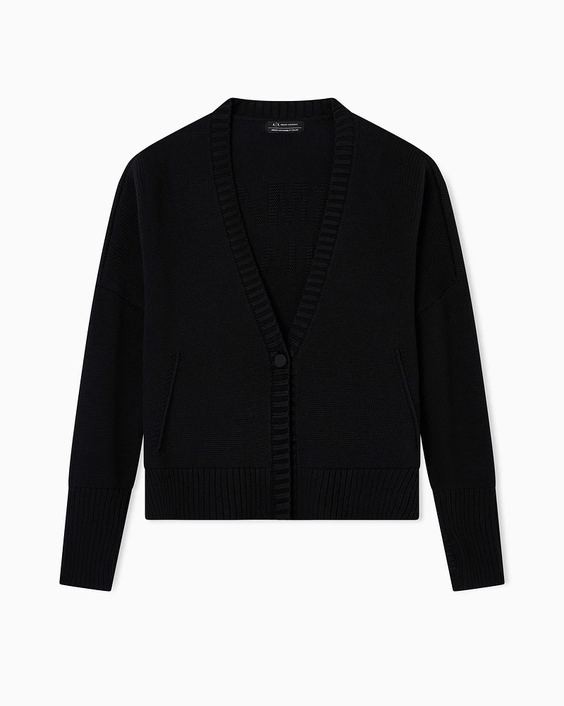 Armani Exchange - Asymmetrical cotton cardigan, Woman, Black, Size: