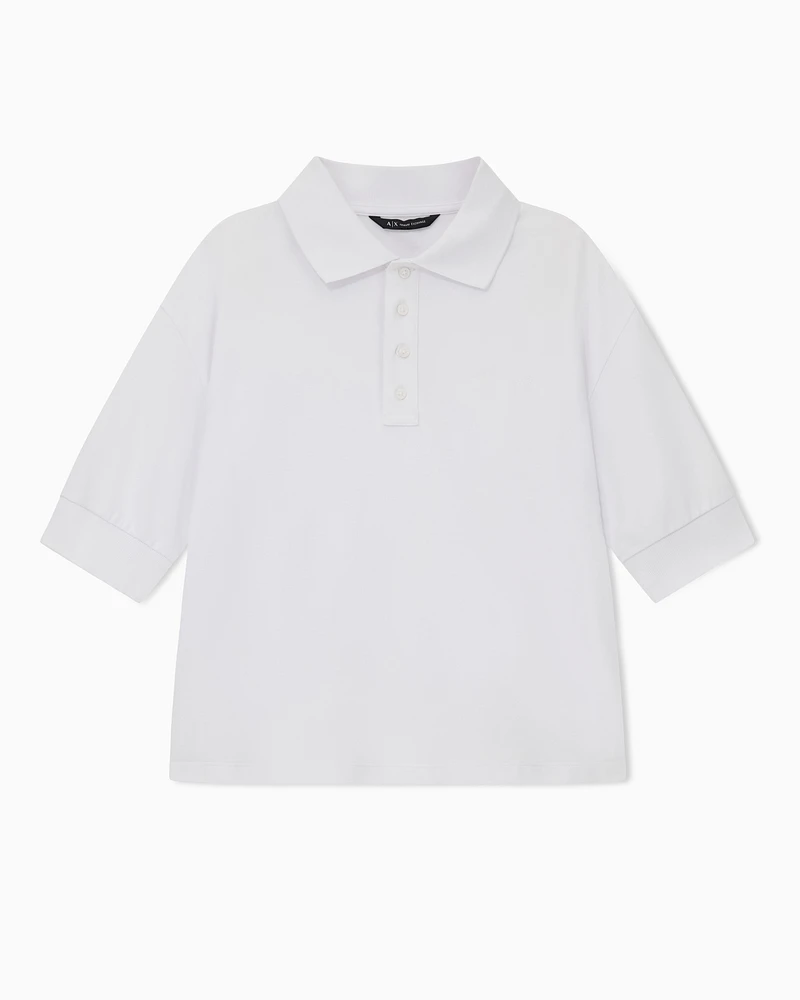 Armani Exchange - Stretch pique polo shirt with logo, Woman, White, Size: