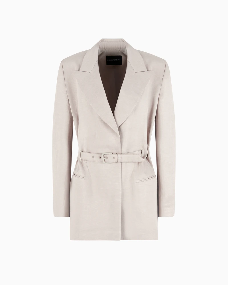 Emporio Armani - Linen-blend blazer with belt, Woman, Beige, Size:
