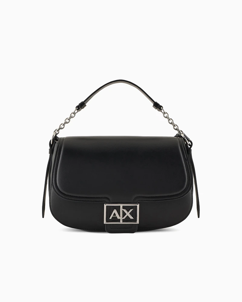 Armani Exchange - Rounded shoulder bag with monogram logo, Woman, Black, Size: TU
