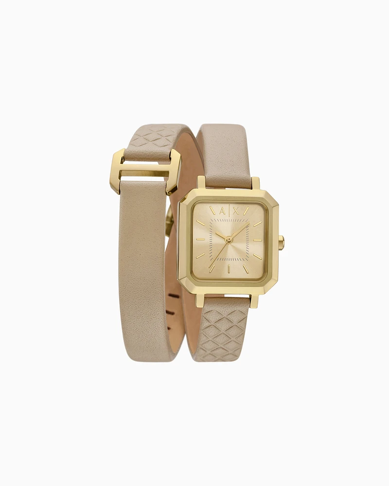 Armani Exchange - Three-Hand Brown Leather Watch, Woman, Multicoloured, Size: TU