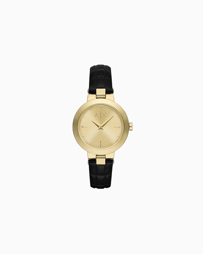 Armani Exchange - Two-Hand Black Leather Watch, Woman, Multicoloured, Size: TU