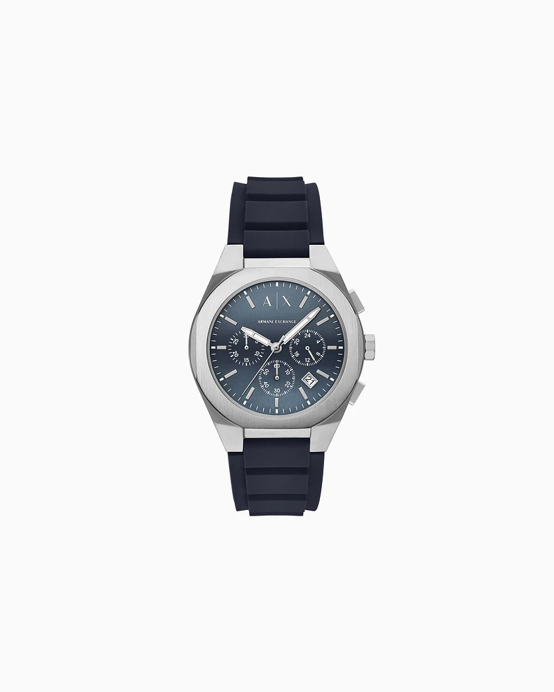 Armani Exchange - Chronograph Blue Silicone Watch, Man, Multicoloured, Size: TU