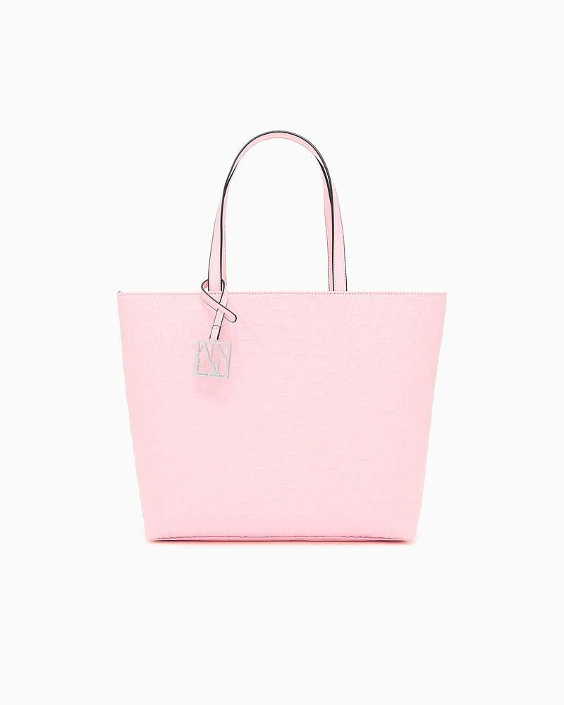 Armani Exchange - Shopper bag with allover logo, Woman, Pink, Size: TU