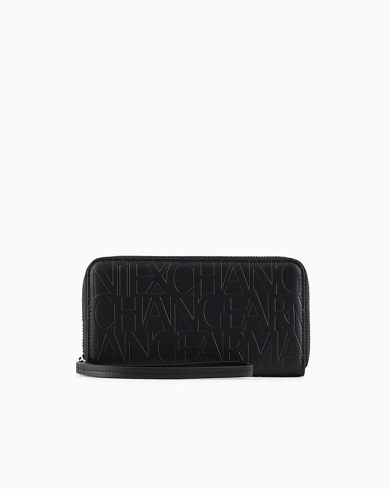 Armani Exchange - Crocodile Print Zip Around Wallet, Woman, Black, Size: TU