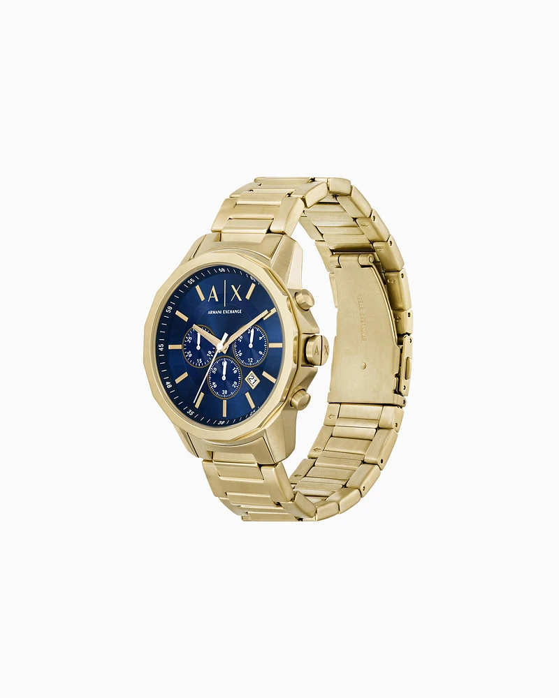 Armani Exchange - Gold-Tone Stainless Steel Chronograph Watch and Bracelet Set, Man, Multicoloured, Size: TU