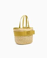 Armani Exchange - Straw shopper bag with logo band, Woman, Yellow, Size: TU