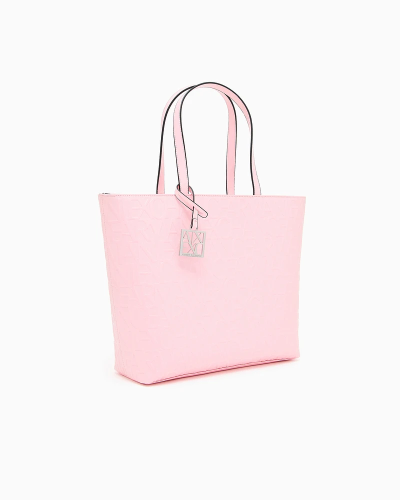 Armani Exchange - Shopper bag with allover logo, Woman, Pink, Size: TU
