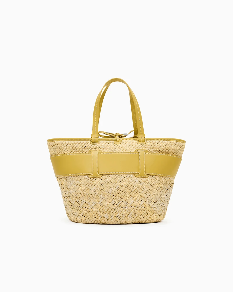 Armani Exchange - Straw shopper bag with logo band, Woman, Yellow, Size: TU