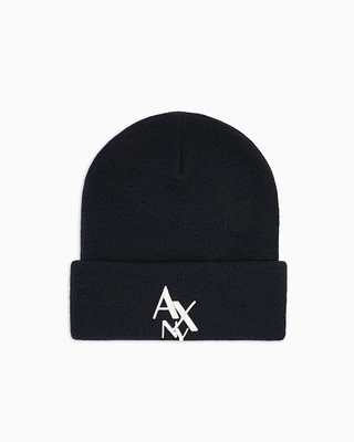 Armani Exchange - NY ASV Logo Beanie Hat, Man, Navy Blue, Size: TU