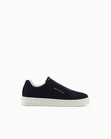 Armani Exchange - Leather sneakers with elastic, Man, Navy Blue, Size: