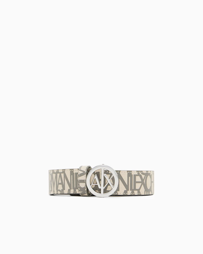 Armani Exchange - Eco-leather belt with round logo buckle, Woman, Beige, Size: