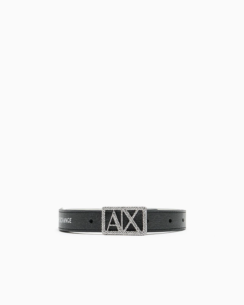 Armani Exchange - Reversible belt with rhinestones, Woman, Silver, Size: