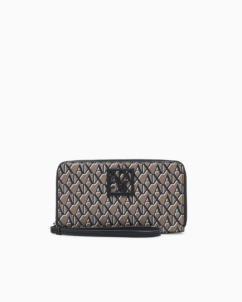 Armani Exchange - Allover logo wallet, Woman, Brown, Size: TU
