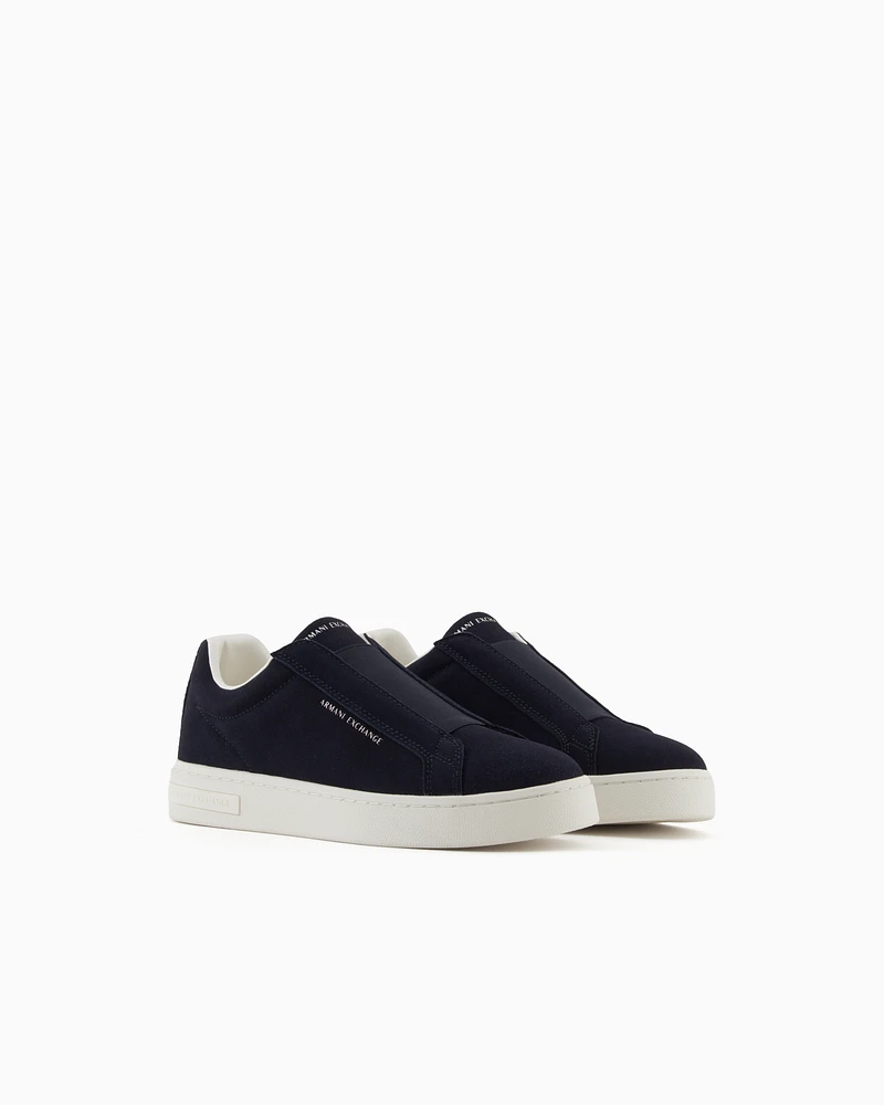 Armani Exchange - Leather sneakers with elastic, Man, Navy Blue, Size: