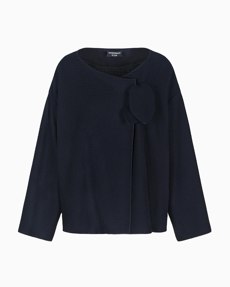 Emporio Armani - Icon ribbed jacquard jersey jacket with bow, Woman, Blue, Size: