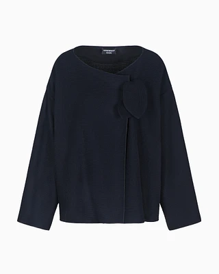 Emporio Armani - Icon ribbed jacquard jersey jacket with bow, Woman, Blue, Size: