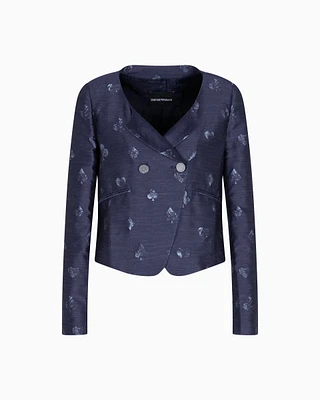 Emporio Armani - Jeu de Cartes jacquard wool-blend double-breasted jacket, Woman, Blue, Size: