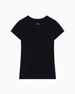 Armani Exchange -  Slim fit T-shirt with logo, Woman, Black, Size: