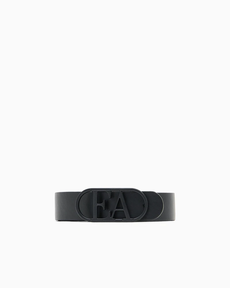 Emporio Armani - Leather belt with EA buckle, Woman, Black, Size: