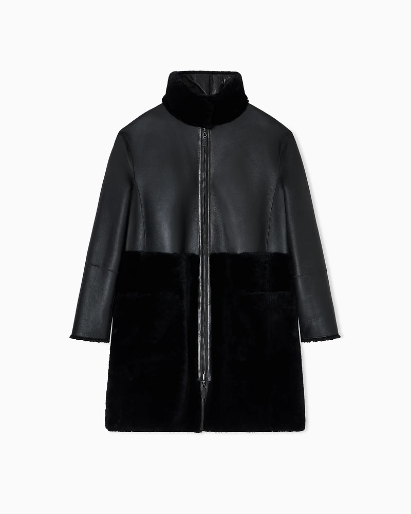 Emporio Armani - ASV reversible coat Spanish merino shearling lambskin, Woman, Black, Size: