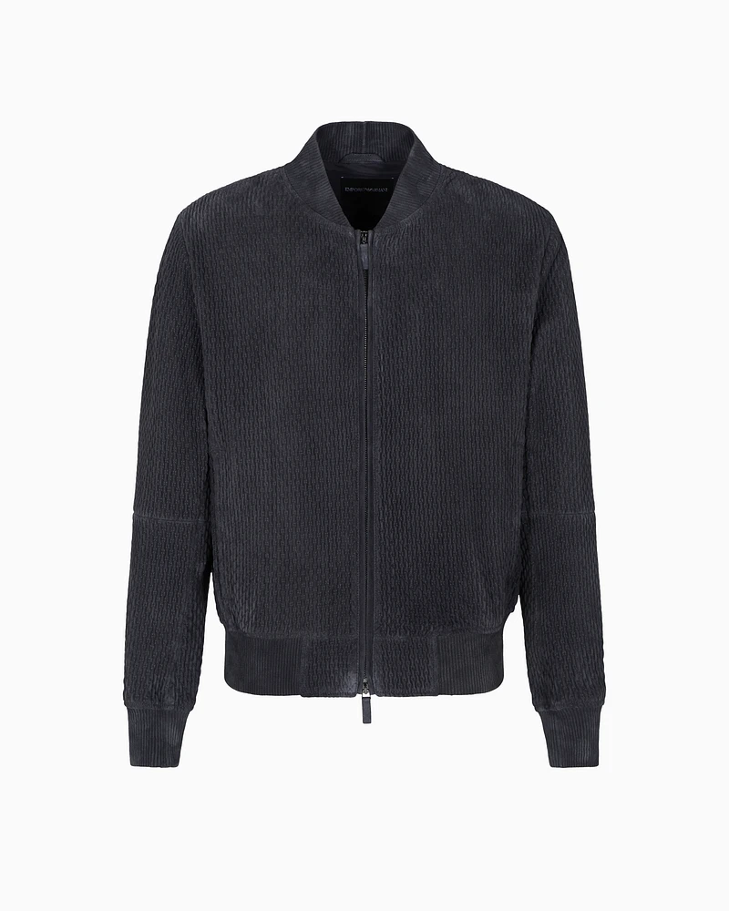 Emporio Armani - Goat suede comfort-fit blouson with elastic embroidery, Man, Grey, Size: