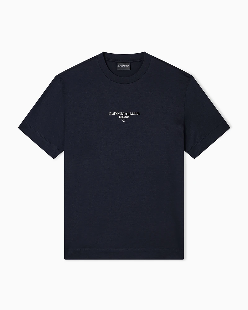 Emporio Armani - Lyocell blend jersey T-shirt with 3D-effect logo, Man, Navy Blue, Size:
