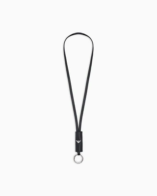 Emporio Armani - ASV regenerated Saffiano lanyard keyring, Man, Black, Size: TU