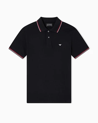 Emporio Armani - Slim-fit stretch piqué polo shirt with micro eagle, Man, Black, Size: