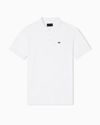 Emporio Armani - Mercerised piqué polo shirt with micro eagle, Man, White, Size: