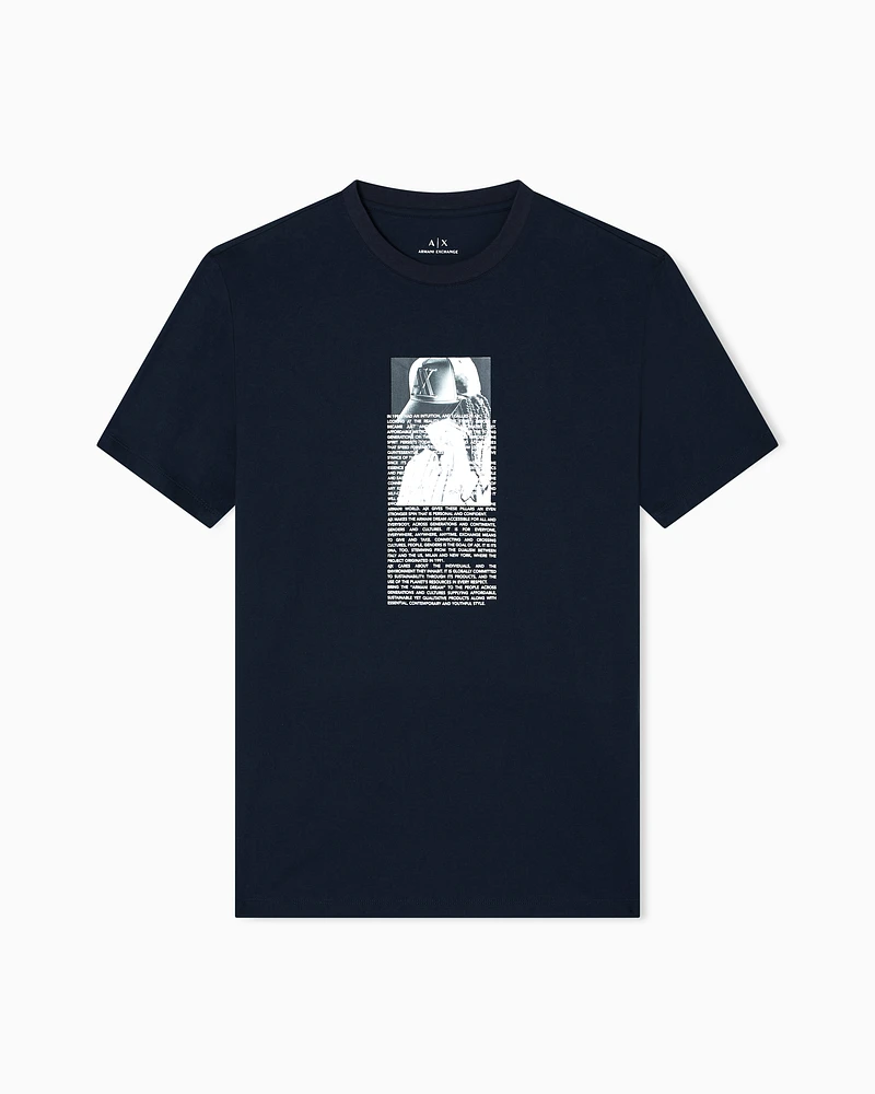 Armani Exchange - Regular fit T-shirt with photographic print, Man, Navy Blue, Size: