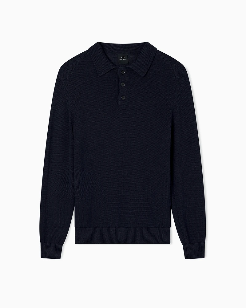 Armani Exchange - Wool and cotton knitted polo shirt, Man, Navy_blue, Size: