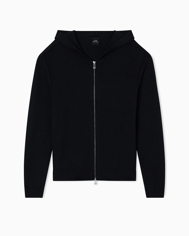 Armani Exchange - Wool Blend Zip Up Hooded Cardigan, Man, Black, Size:
