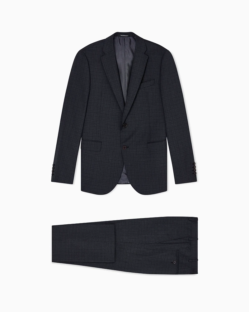 Emporio Armani - Single-breasted suit made of tropical light wool with a check motif, Man, Brown, Size: