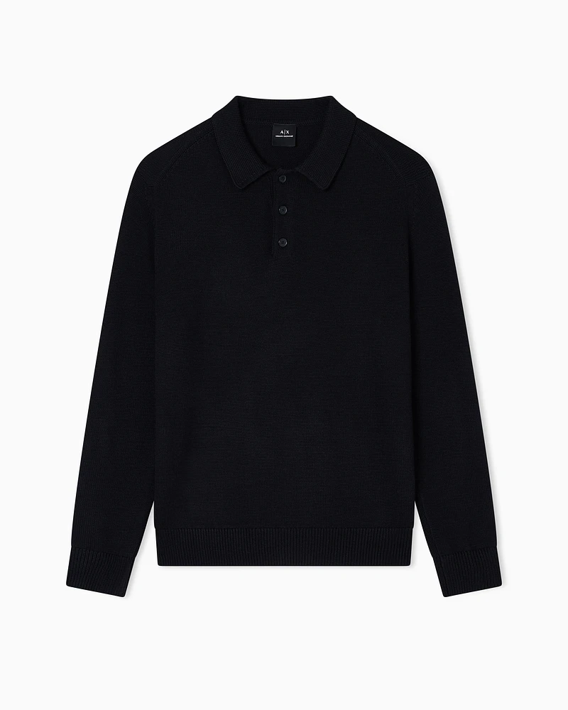 Armani Exchange - Wool and cotton knitted polo shirt, Man, Black, Size: