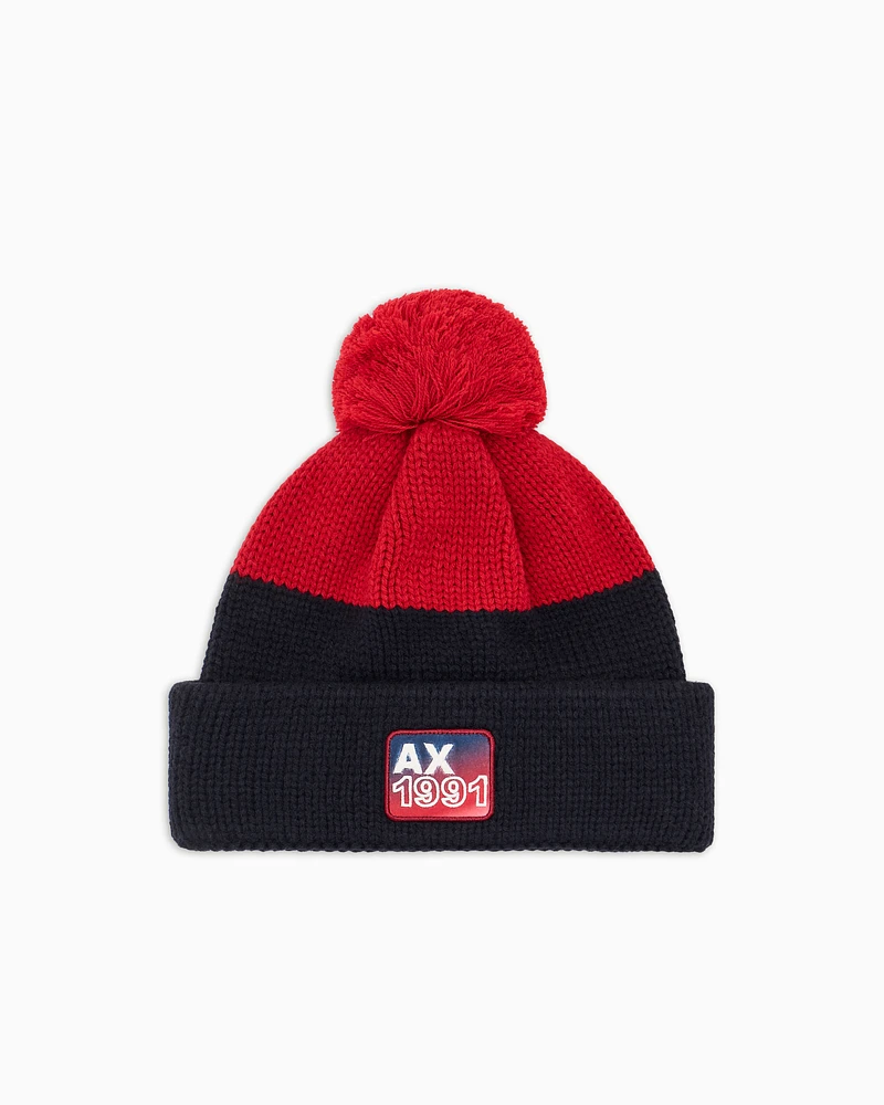 Armani Exchange - TWO TONE LOGO BEANIE, Man, Blue, Size: TU