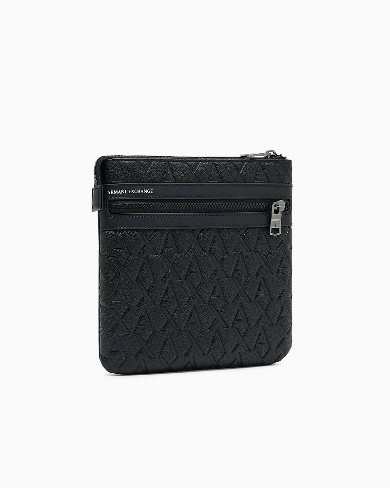 Armani Exchange - Flat shoulder bag with allover logo, Man, Black, Size: TU