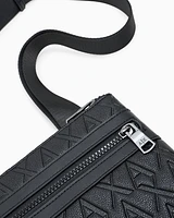 Armani Exchange - Flat shoulder bag with allover logo, Man, Black, Size: TU