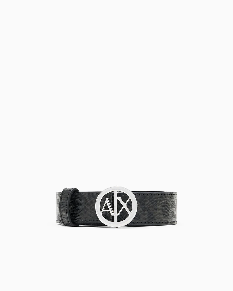 Armani Exchange - Eco-leather belt with round logo buckle, Woman, Black, Size: