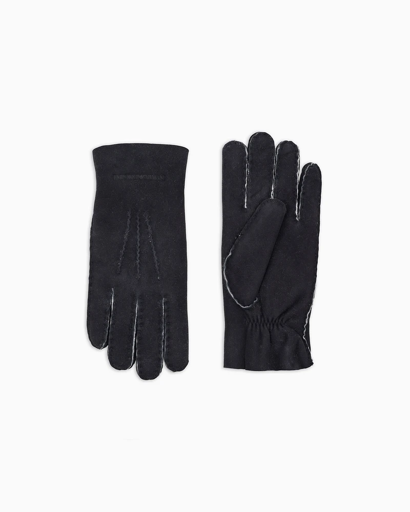 Emporio Armani - Shearling lambskin gloves, Man, Black, Size:
