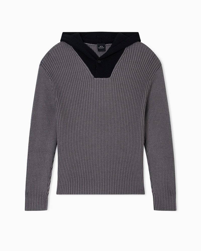 Armani Exchange - Ribbed hooded sweater, Man, Grey, Size: