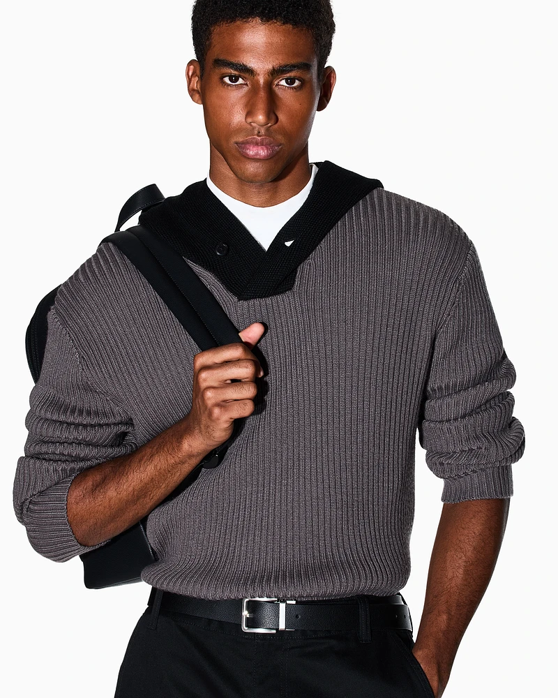 Armani Exchange - Ribbed hooded sweater, Man, Grey, Size: