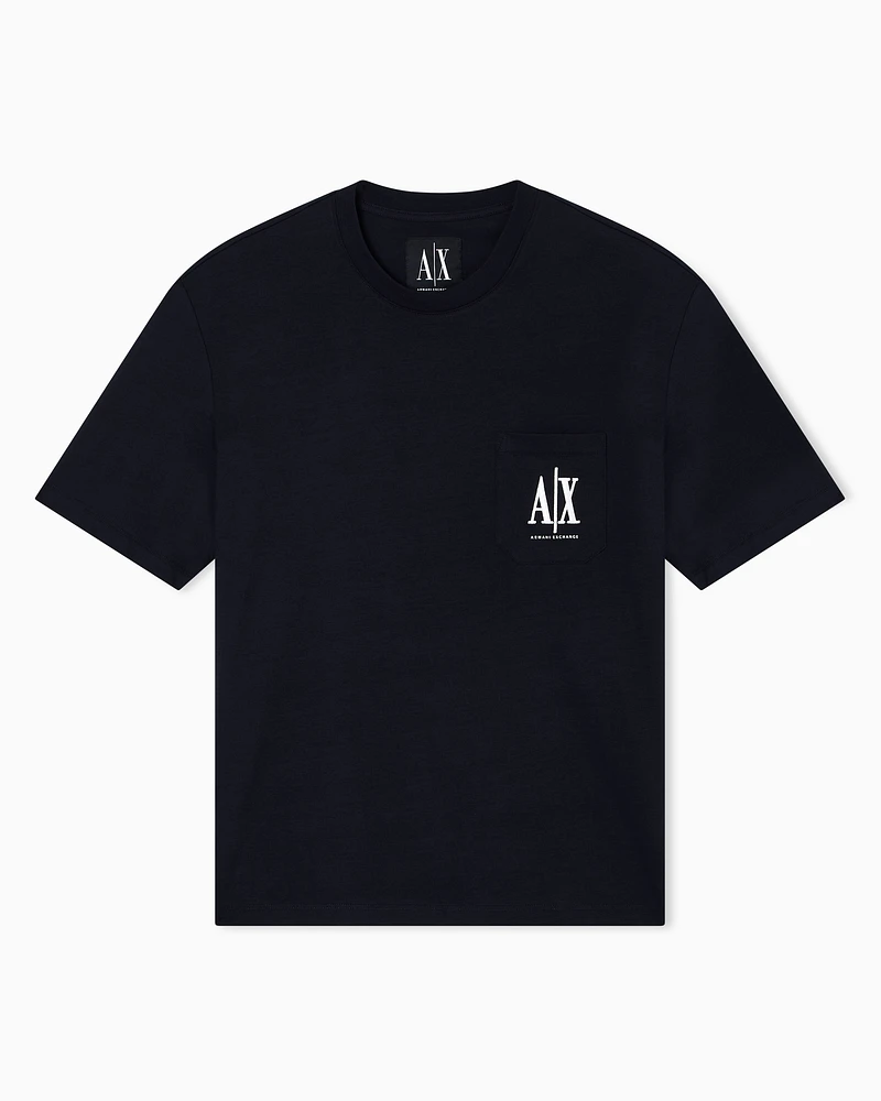 Armani Exchange - Regular fit T-shirt with pocket and logo, Man, Navy Blue, Size: