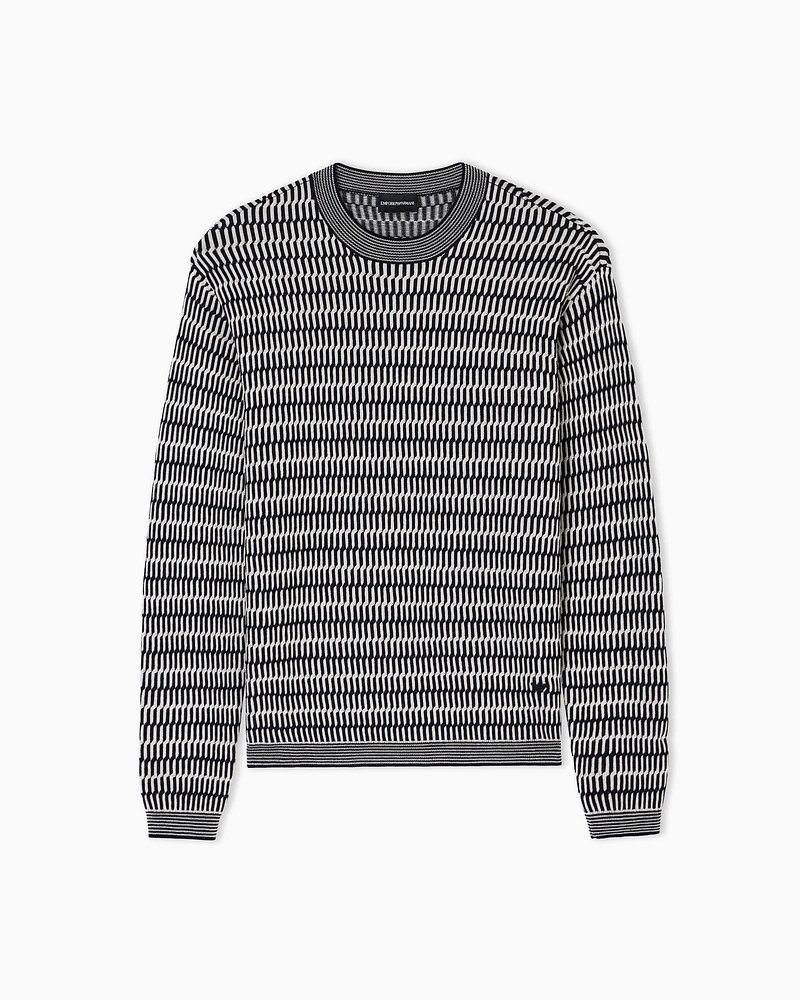 Emporio Armani - Two-tone embroidery-stitched jacquard virgin wool jumper , Man, Blue, Size: