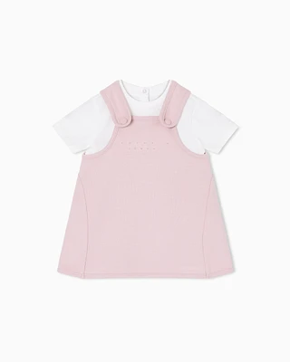 Emporio Armani - Interlock jersey dungarees and T-shirt set, Girl, Pink, Size: