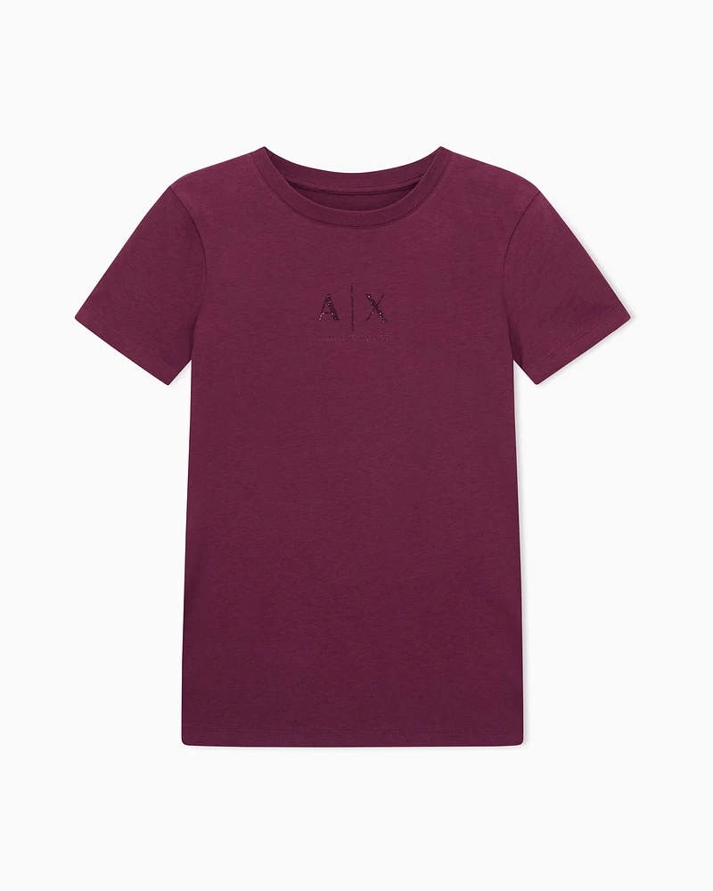 Armani Exchange - Regular fit T-shirt with glitter logo, Woman, Burgundy, Size: