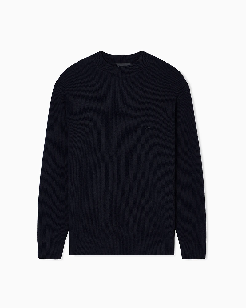Emporio Armani - Fisherman’s rib virgin-wool jumper, Man, Navy Blue, Size: