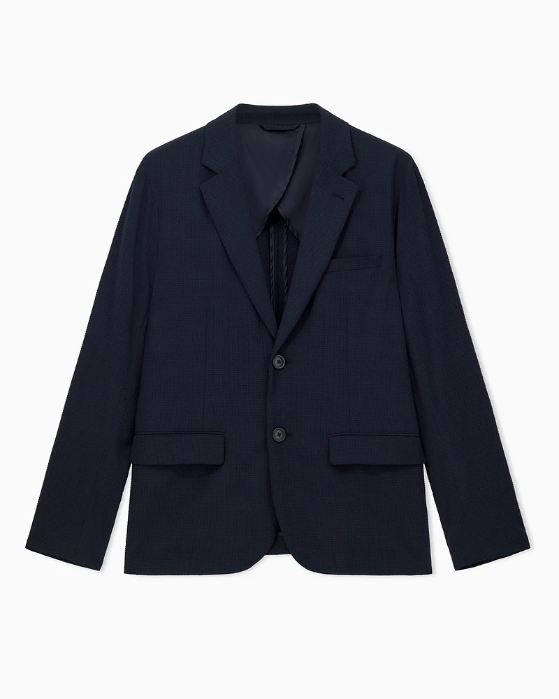 Armani Exchange - Stretch seersucker jacket, Man, Navy Blue, Size: 38