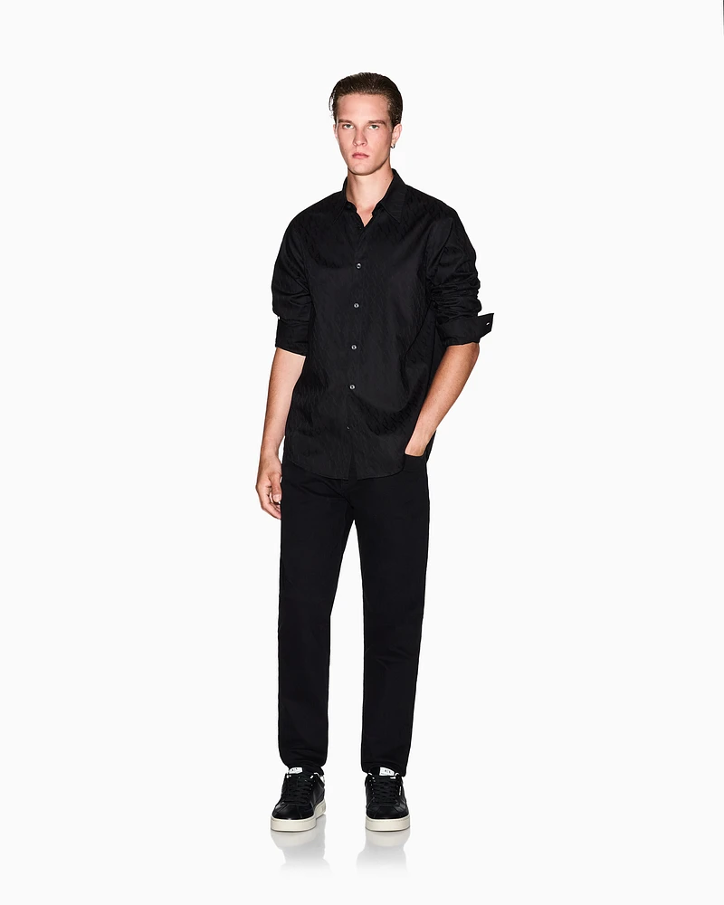 Armani Exchange - Regular fit cotton jacquard shirt, Man, Black, Size: