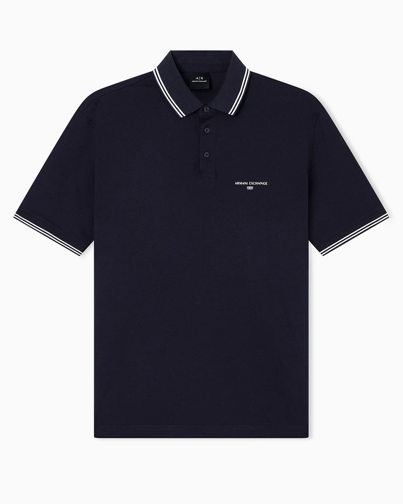 Armani Exchange - Regular fit cotton jersey polo shirt, Man, Navy Blue, Size: